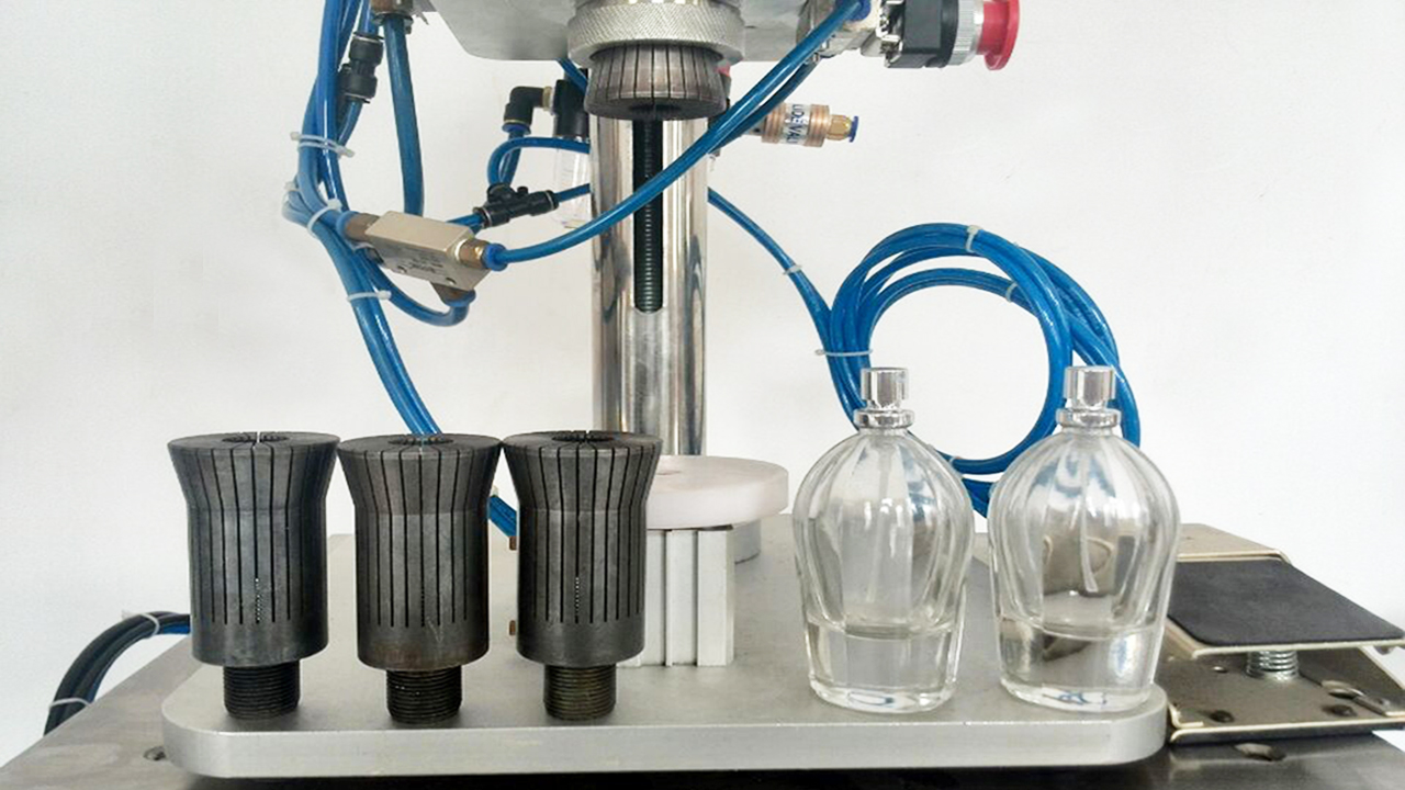 Pneumatic crimping machine semi automatic desktop glass bottles perfume crimper equipment cosmetic packaging