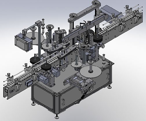 work flow of bottles labeling machine double sided.jpg